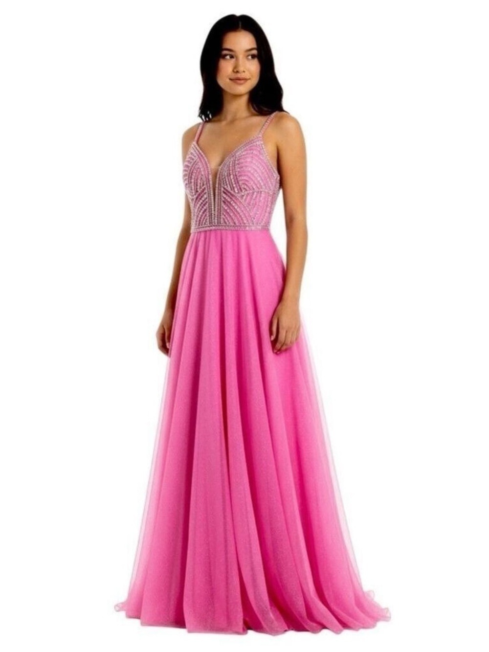 Vienna Prom Dress Pink with Silver Rhinestones Size 2